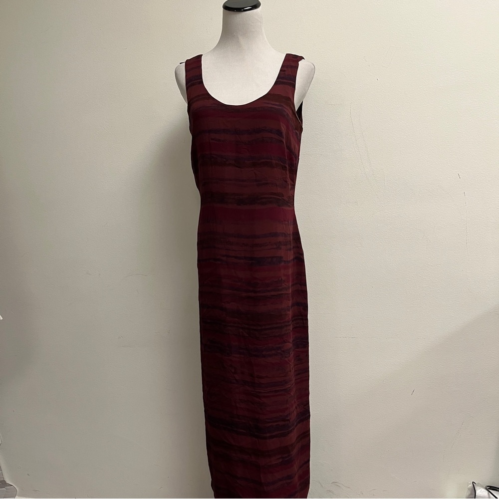 INC Macys burgundy red silk maxi dress gown sleeveless scoop neck 8